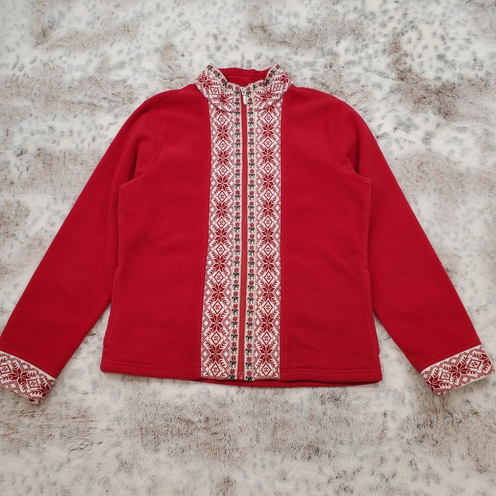 Vintage LL Bean Red Nordic Fair Isle Fleece Full Zip Jacket. Women's - Size S